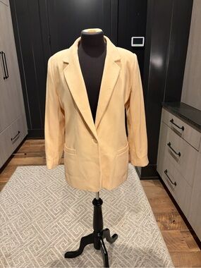 Vintage Wool Cashmere Blend Cream Minimalist Blazer Jacket Size 8